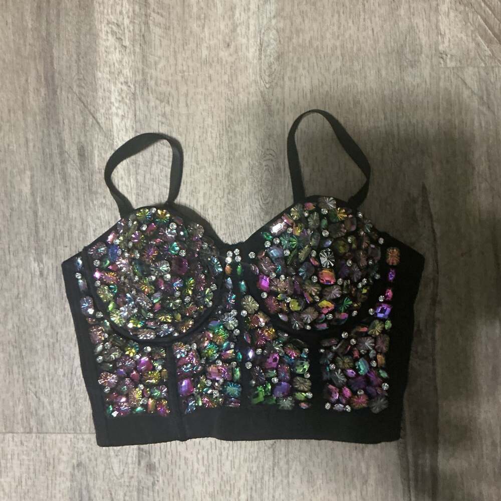 Embellished Black Sequin Bustier Crop Top